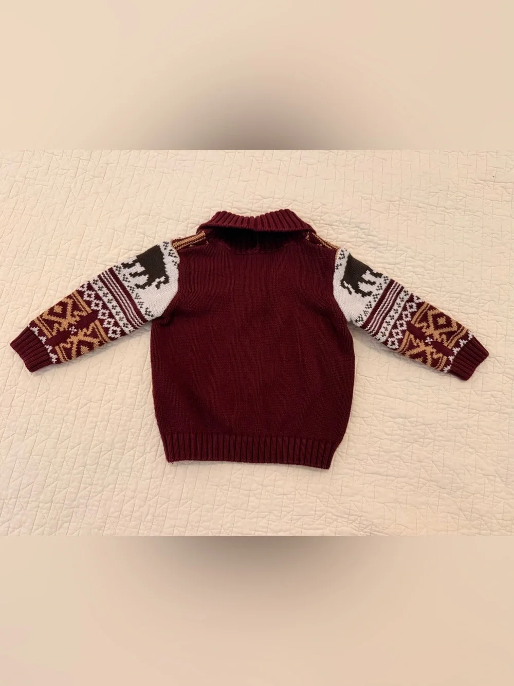 Gymboree Burgundy western Buffalo Shawl Collar Button Cardigan